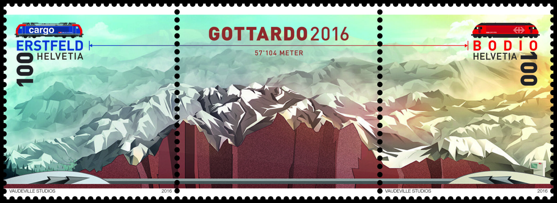 Stamps for the Gotthard base tunnel